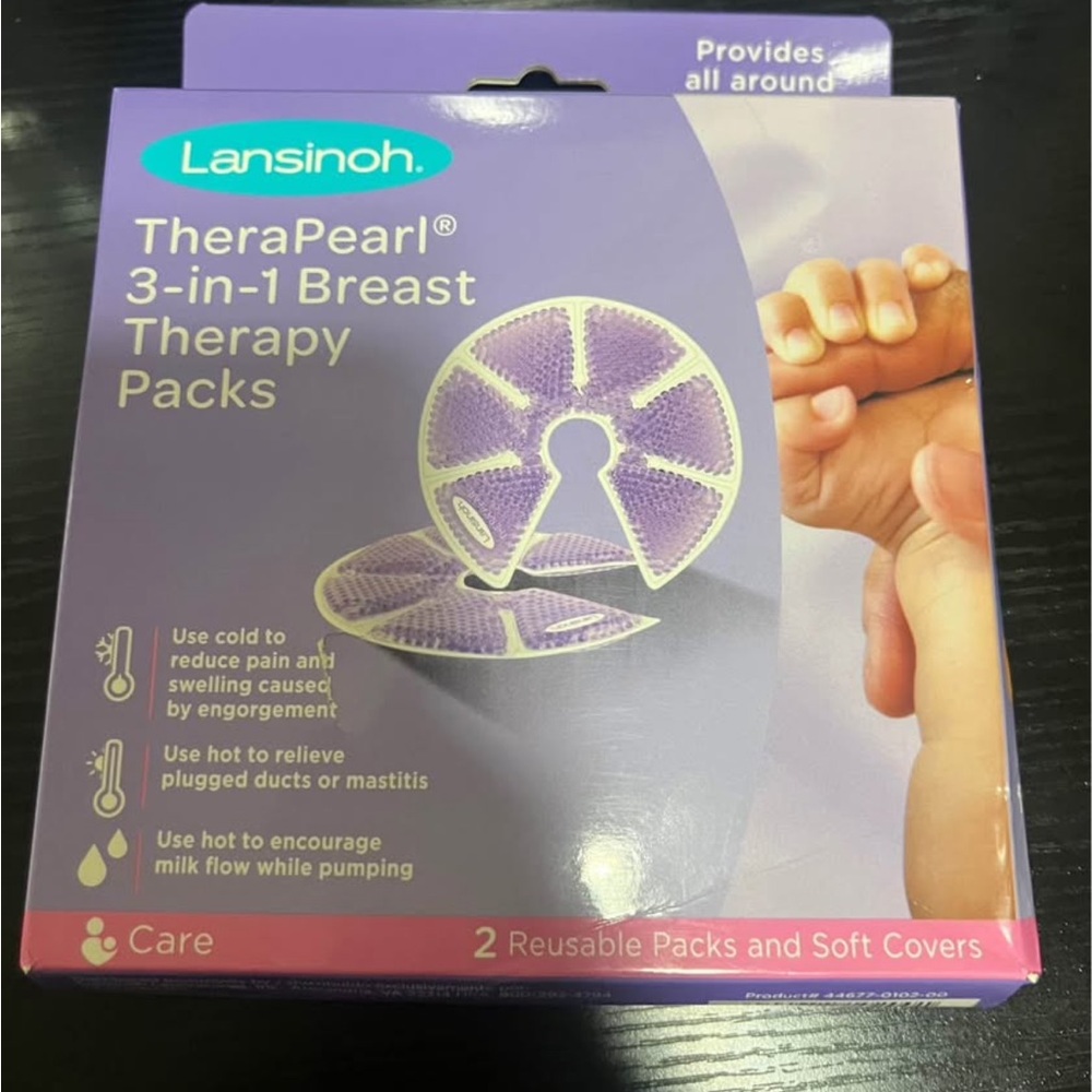 Lansinoh TheraPearl 3-in-1 Breast Therapy Packs – 2 Reusable Packs + Soft Covers